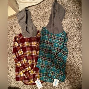 Two Carter’s Boys Hooded Flannel Shirt NWT